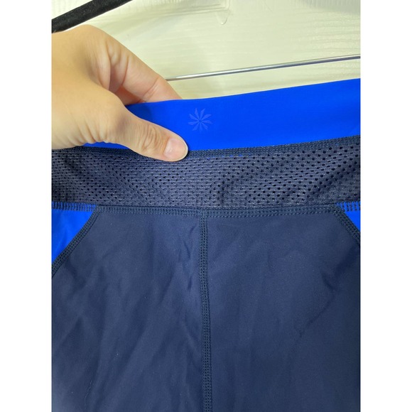 Athleta Tri-Ssential Swim Capri Leggings Navy Blue Neon Pink Color Block Small - Picture 4 of 7